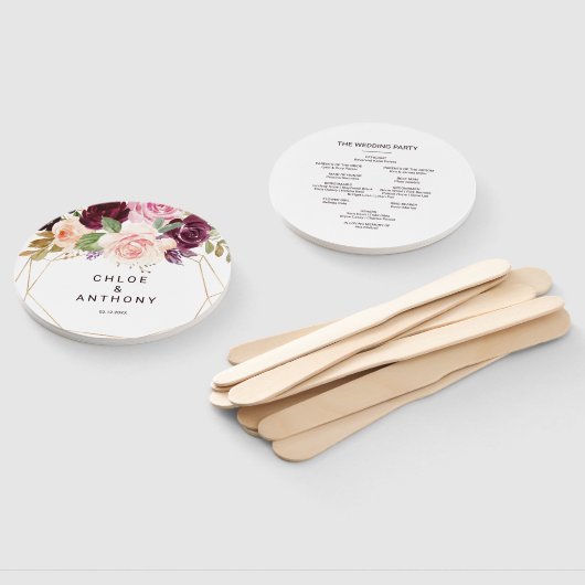 金ゴールド幾何学的グリーンブルゴーニュ結婚フローラ ハンドファン (組立なし)