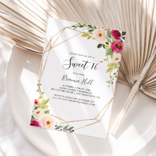 金ゴールド幾何学的グリーンリースウィート16誕生日パーティー 招待状