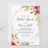 金ゴールド幾何学的グリーンリーピンク赤面ブライダルシャワー 招待状 (正面)