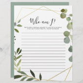 金ゴールド幾何学的グリーン誰が私のブライダルシャワーゲーム (正面/裏面)