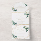 金ゴールド幾何学的シック結婚ユーカリ オールインワン招待状 (内側)