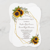 金ゴールド幾何学的ダイヤモンドヒマワリ婚約パーティ 招待状 (正面/裏面)