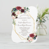 金ゴールド幾何学的ダイヤモンドブルゴーニュフローラ婚約 招待状 (スタンド正面)