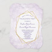 金ゴールド幾何学的ダイヤモンドラベンダー婚約パーティ 招待状 (正面/裏面)