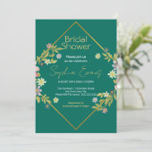 金ゴールド幾何学的ダークグリーンフローラブライダルシャワー 招待状 (スタンド正面)