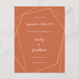 金ゴールド幾何学的テラコッタウェディング日付を保存してAn 案内ポストカード
