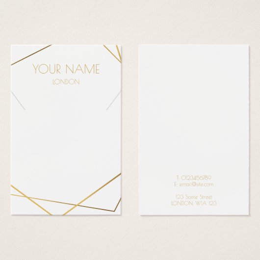 金ゴールド幾何学的ネックレス又はブレスレット表示カード (正面&裏面)