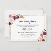 金ゴールド幾何学的バーガンディ結婚式レセプションカード 招待状 (正面)