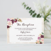 金ゴールド幾何学的バーガンディ結婚式レセプションカード 招待状 (スタンド正面)