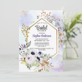 金ゴールド幾何学的パープルフローラブライダルシャワー 招待状 (スタンド正面)