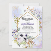 金ゴールド幾何学的パープルフローラ除・売却パーティー 招待状 (正面)