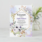 金ゴールド幾何学的パープルフローラ除・売却パーティー 招待状 (スタンド正面)