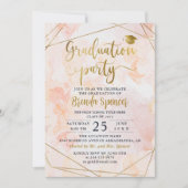 金ゴールド幾何学的ピンク水彩写真卒業 招待状 (正面)