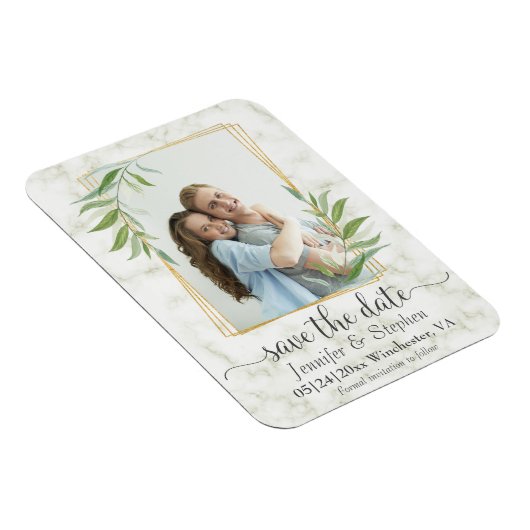 金ゴールド幾何学的フォトウェディング日付の保存 マグネット (右側)