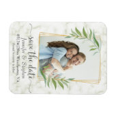 金ゴールド幾何学的フォトウェディング日付の保存 マグネット (横)