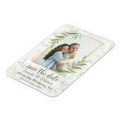 金ゴールド幾何学的フォトウェディング日付の保存 マグネット (左側)