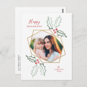 金ゴールド幾何学的フォトウォーターカラーホリークリスマス ポストカード (正面/裏面)