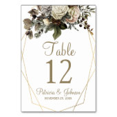 金ゴールド幾何学的フレーム冬のフローラ結婚シック テーブルナンバー (裏面)