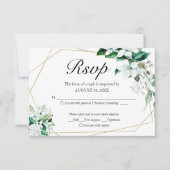 金ゴールド幾何学的フローラグリーンリーウェディングRSVPカード 出欠カード (正面)