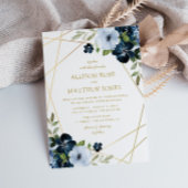 金ゴールド幾何学的フローラネイビー結婚ブルー 招待状