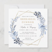 金ゴールド幾何学的フローラブルー葉リハーサルディナー 招待状 (正面)