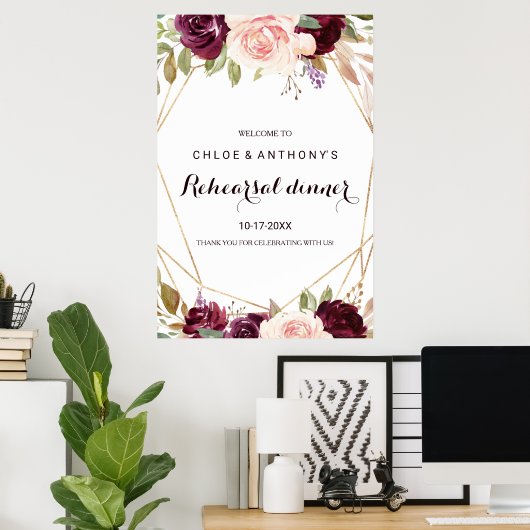 金ゴールド幾何学的フローラリハーサルディナーウェルカム ポスター (ホームオフィス)