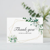 金ゴールド幾何学的フローラ結婚グリーンリー 出欠カード (スタンド正面)