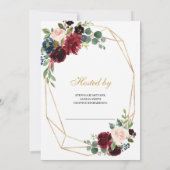 金ゴールド幾何学的ブルゴーニュと赤面ピンクフローラ 招待状 (裏面)