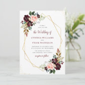 金ゴールド幾何学的ブルゴーニュと赤面フローラ結婚ズ 招待状 (スタンド正面)