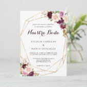 金ゴールド幾何学的ブルゴーニュスペインのフローラ結婚ズ 招待状 (スタンド正面)