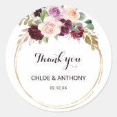 金ゴールド幾何学的ブルゴーニュフローラありがとう ラウンドシール (正面)