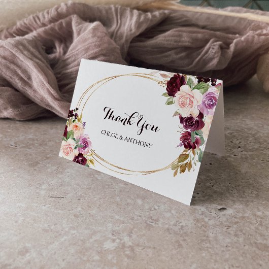 金ゴールド幾何学的ブルゴーニュフローラサンキューカード サンキューカード