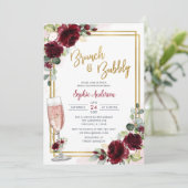 金ゴールド幾何学的ブルゴーニュフローラブランチとバブリー 招待状 (スタンド正面)