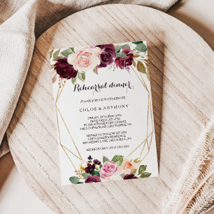 金ゴールド幾何学的ブルゴーニュフローラリハーサルディナー 招待状