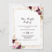 金ゴールド幾何学的ブルゴーニュフローラ前夜 招待状 (正面)