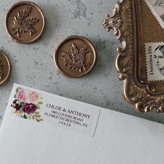 金ゴールド幾何学的ブルゴーニュ差出人住所ラベル ラベル