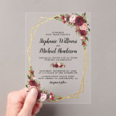 金ゴールド幾何学的ブルゴーニュ結婚フローラ アクリル招待状 (インサイチュ (ポータブル))