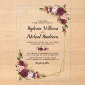 金ゴールド幾何学的ブルゴーニュ結婚フローラ アクリル招待状 (正面)