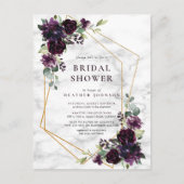 金ゴールド幾何学的プラムパープルフローラブライダルシャワー 案内ポストカード (正面)