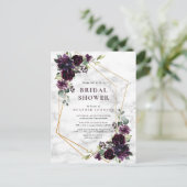 金ゴールド幾何学的プラムパープルフローラブライダルシャワー 案内ポストカード (スタンド正面)