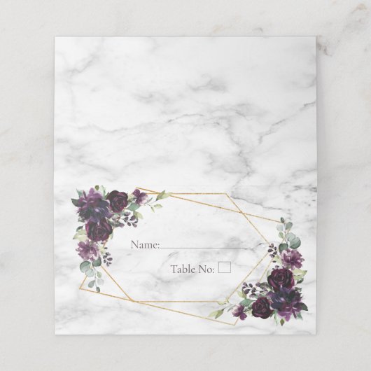 金ゴールド幾何学的プラムパープルマーブルフローラ プレイスカード (外部開封)