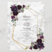 金ゴールド幾何学的プラムパープルマーブルー結婚フローラ メニュー (正面/裏面)