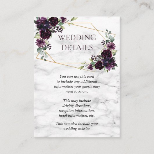 金ゴールド幾何学的プラムパープルマーブル結婚詳細 エンクロージャーカード (正面)