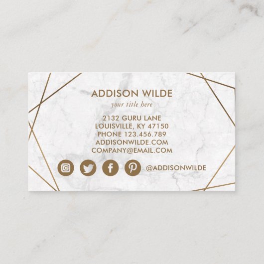 金ゴールド幾何学的ホワイトマーブルシンプル抽象芸術モダン 予約カード (裏面)