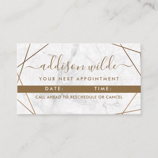 金ゴールド幾何学的ホワイトマーブルシンプル抽象芸術モダン 予約カード (正面)
