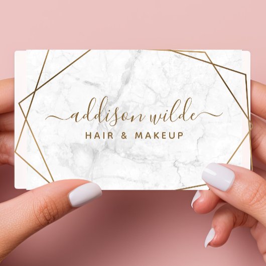 金ゴールド幾何学的ホワイトマーブルシンプル抽象芸術モダン 名刺