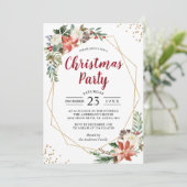 金ゴールド幾何学的ポインセチアフローラクリスマスパーティー 招待状 (スタンド正面)