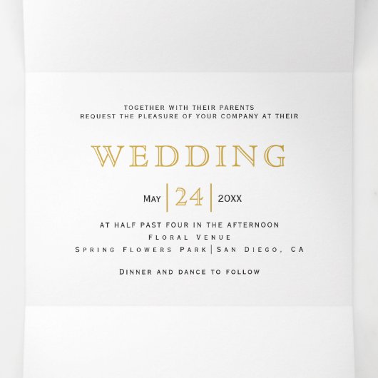 金ゴールド幾何学的ポリゴン水色フローラ結婚 三つ折り招待状 (内部中)