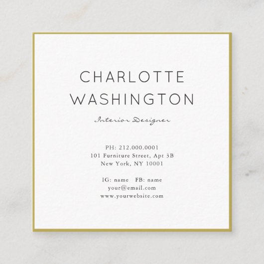 金ゴールド幾何学的モノグラムスクエアビジネスカード スクエア名刺 (正面)