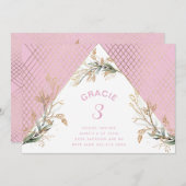 金ゴールド幾何学的ユーカリエレガントパーティーピンク 招待状 (正面/裏面)